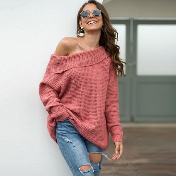 women's sweaters slash neck oversize sweater women 2021 autumn winter loose long sleeve chic streetwear jumper female knitted pullover, White;black
women's sweaters slash neck oversize sweater women 2021 autumn winter loose long sleeve chic streetwear jumper female knitted pullover, White;black
