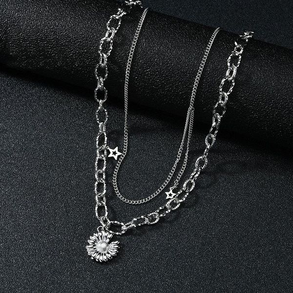 chains sunflower necklace double layer titanium steel tide net red pendant simple retro sweater chain fashion jewelry, Silver
chains sunflower necklace double layer titanium steel tide net red pendant simple retro sweater chain fashion jewelry, Silver