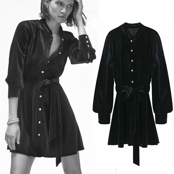 2021 new autumn black veet mini women vintage french elegant long sleeve woman fashion tie belt ladies es v7m5, Black;gray
2021 new autumn black veet mini women vintage french elegant long sleeve woman fashion tie belt ladies es v7m5, Black;gray