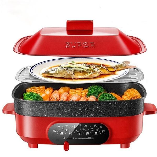 electric skillets pot multifunctional cooking barbecue meat net red one household and frying