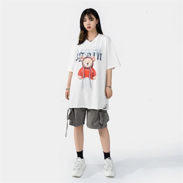 women's t-shirt summer new fashion brand design loose short-sleeved male and female couples bear printed student clothes qu, White
women's t-shirt summer new fashion brand design loose short-sleeved male and female couples bear printed student clothes qu, White