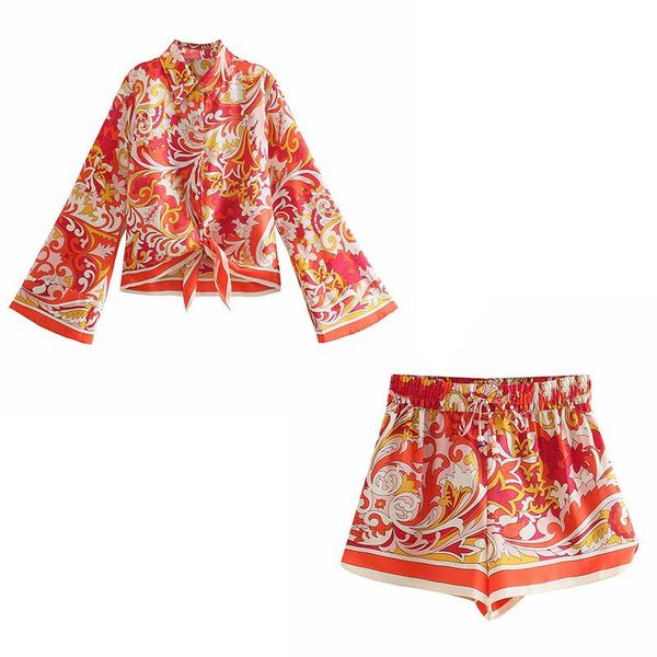 women's tracksuits ladies printed shirt set retro red casual floral long sleeve high waist shorts 2-piece elegant lace-up beach wear, Gray
women's tracksuits ladies printed shirt set retro red casual floral long sleeve high waist shorts 2-piece elegant lace-up beach wear, Gray