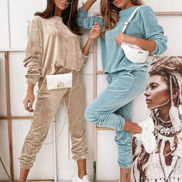 women's two piece pants autumn and winter solid velvet round neck long sleeve 2 set women tracksuit female outfit casual suit for, White
women's two piece pants autumn and winter solid velvet round neck long sleeve 2 set women tracksuit female outfit casual suit for, White