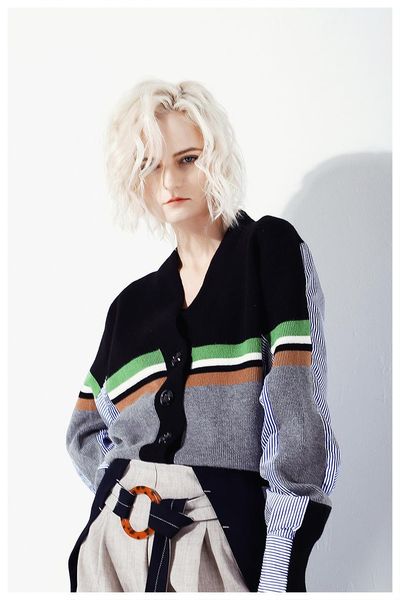 women's sweaters msxu autumn and winter women contrast color stitching knitted shirt cotton striped fake two-piece cardigan sweater blo, White;black
women's sweaters msxu autumn and winter women contrast color stitching knitted shirt cotton striped fake two-piece cardigan sweater blo, White;black