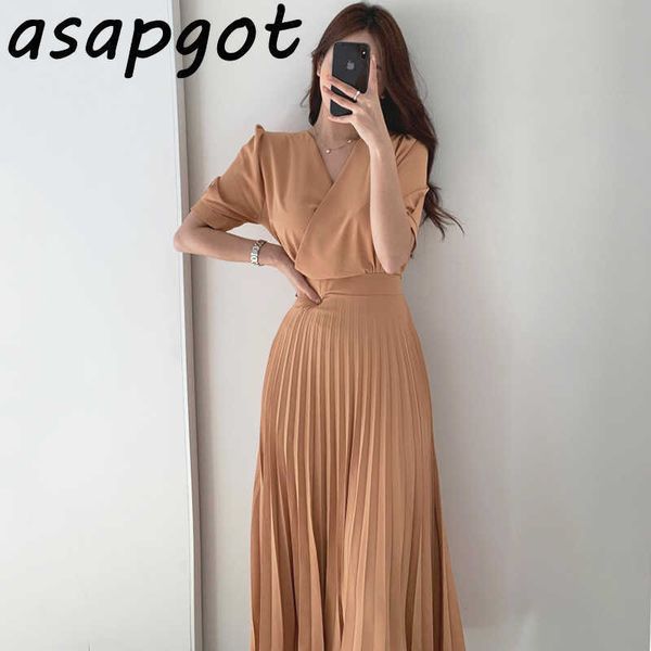 korea chic elegant light mature style show thin temperament v-neck cross waist short sleeve pleated dress women fashion vestido 210610, Black;gray
korea chic elegant light mature style show thin temperament v-neck cross waist short sleeve pleated dress women fashion vestido 210610, Black;gray