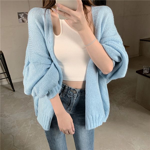 2021 new loose solid color cardigan v-neck jacket women's outer wear early autumn knitted sweater simple and fashionable thmn, White;black
2021 new loose solid color cardigan v-neck jacket women's outer wear early autumn knitted sweater simple and fashionable thmn, White;black