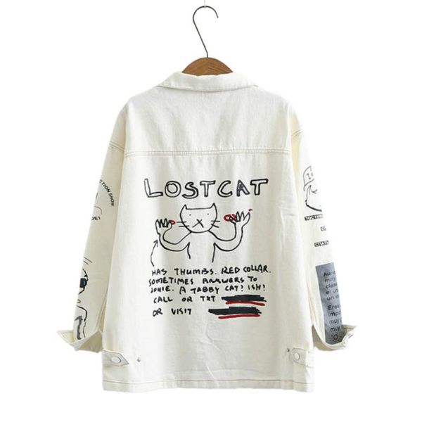 women's jackets xuanhao women denim cartoon cat print white basic 2021 spring long sleeve turndown collar outerwear coats, Black;brown
women's jackets xuanhao women denim cartoon cat print white basic 2021 spring long sleeve turndown collar outerwear coats, Black;brown