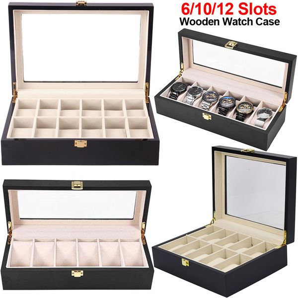 6/10/12 slots watch box black wooden jewelry organzer watch display case glass wrist watches box luxury holder d40, Black;blue
6/10/12 slots watch box black wooden jewelry organzer watch display case glass wrist watches box luxury holder d40, Black;blue