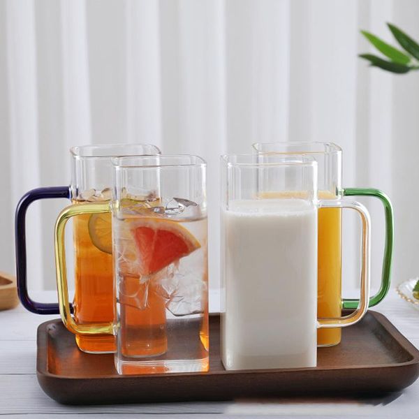 wine glasses nordic style square mouth high borosilicate glass heat resistant tea cup juice transparent drinkware with colored handle
wine glasses nordic style square mouth high borosilicate glass heat resistant tea cup juice transparent drinkware with colored handle