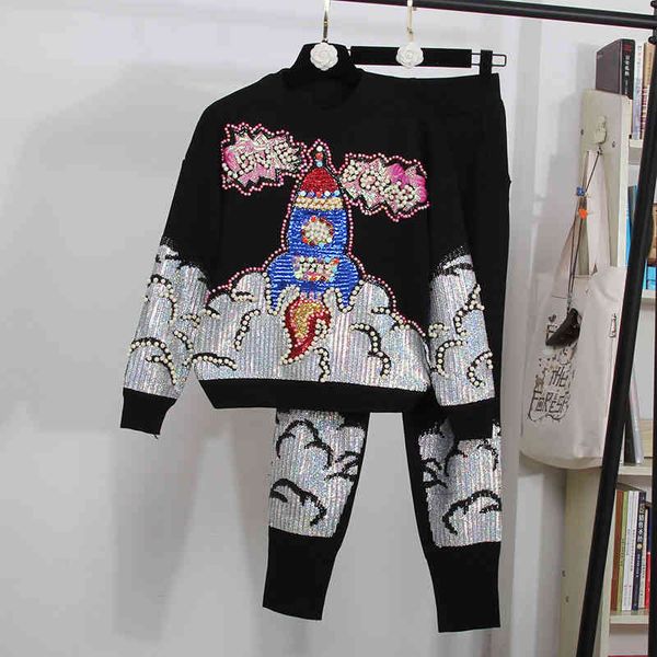 women's two piece pants autumn winter fashion loose black gray knitted tracksuit women set sequins beading sweater + casual long 2pcs f, White
women's two piece pants autumn winter fashion loose black gray knitted tracksuit women set sequins beading sweater + casual long 2pcs f, White