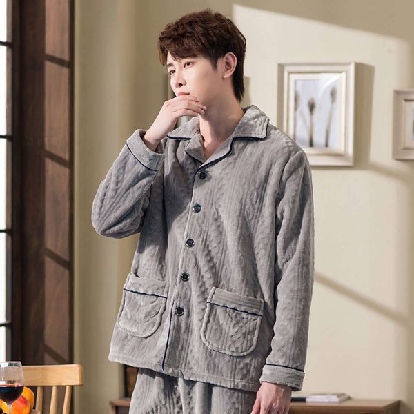 flannel men's autumn and winter thickened coral cashmere twist pajamas two piece cardigan lapel home wear, Black;brown
flannel men's autumn and winter thickened coral cashmere twist pajamas two piece cardigan lapel home wear, Black;brown