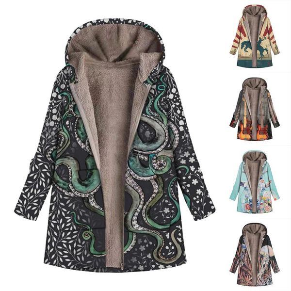 women's jackets women coats winter warm outwear floral print long sleeve hooded vintage fluffy fleece zipper loose pocket, Black;brown
women's jackets women coats winter warm outwear floral print long sleeve hooded vintage fluffy fleece zipper loose pocket, Black;brown