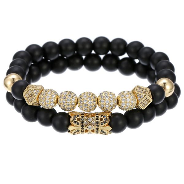 2pcs set micro pave cz ball charm bracelet black matting natural stone jewelry for man gift, Golden;silver
2pcs set micro pave cz ball charm bracelet black matting natural stone jewelry for man gift, Golden;silver