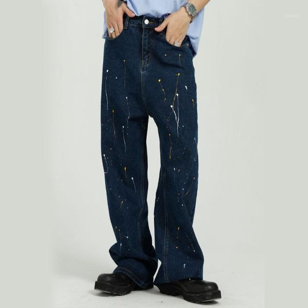 men's jeans men color paint korean style loose casual wide leg straight man streetwear hip hop vintage denim trousers male, Blue
men's jeans men color paint korean style loose casual wide leg straight man streetwear hip hop vintage denim trousers male, Blue