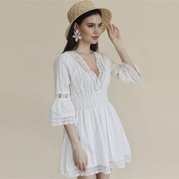 party dresses muiches lace patchwork white mini dress woman deep v-neck elastic waist flare sleeve beach style a-line 2021, White;black
party dresses muiches lace patchwork white mini dress woman deep v-neck elastic waist flare sleeve beach style a-line 2021, White;black
