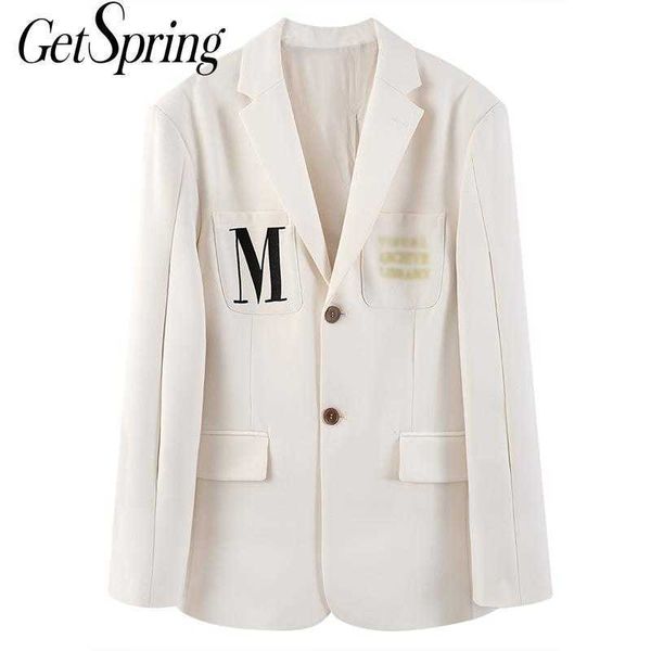 getspring women blazer single breasted long sleeve ladies coat embroidery letter back button loose women's suit jacket 210601, White;black
getspring women blazer single breasted long sleeve ladies coat embroidery letter back button loose women's suit jacket 210601, White;black