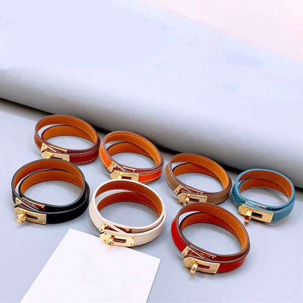 european and american fashion jewelry double round leather bracelet is the gift package for ladies and friends q0720, Black
european and american fashion jewelry double round leather bracelet is the gift package for ladies and friends q0720, Black