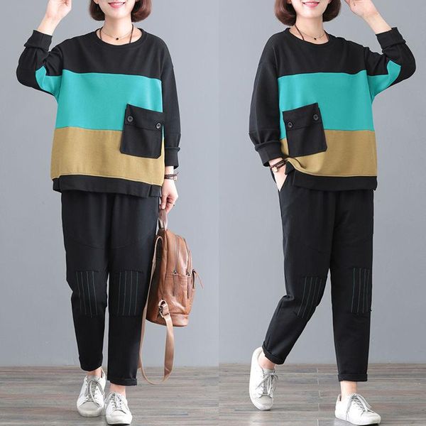 women's two piece pants 2021 autumn winter women fashion patchwork o-neck + high waist trousers leisure sport two-piece suit plus size, White
women's two piece pants 2021 autumn winter women fashion patchwork o-neck + high waist trousers leisure sport two-piece suit plus size, White