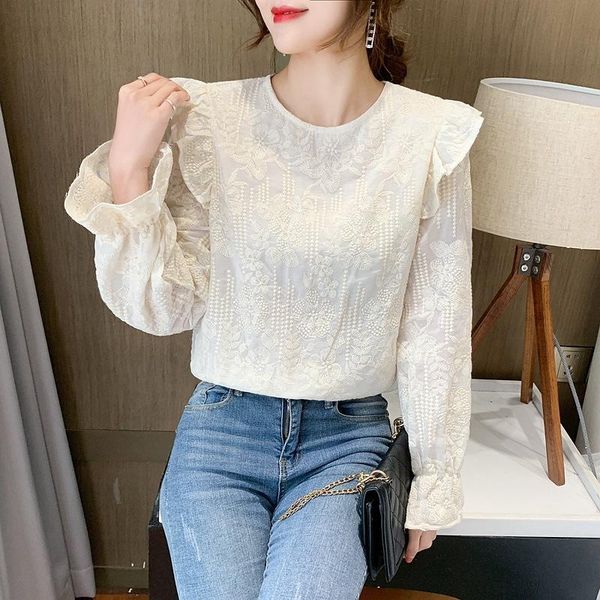 women's blouses & shirts 2021 spring romantic french style embroidery lace flower ruffle lantern sleeve chiffon shirt top, White
women's blouses & shirts 2021 spring romantic french style embroidery lace flower ruffle lantern sleeve chiffon shirt top, White