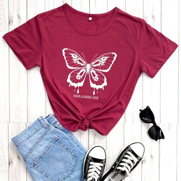 women's t-shirt butterfly and slogan graphic tee arrival 100%cotton funny t shirt natuer shirts good life gift for her, White
women's t-shirt butterfly and slogan graphic tee arrival 100%cotton funny t shirt natuer shirts good life gift for her, White