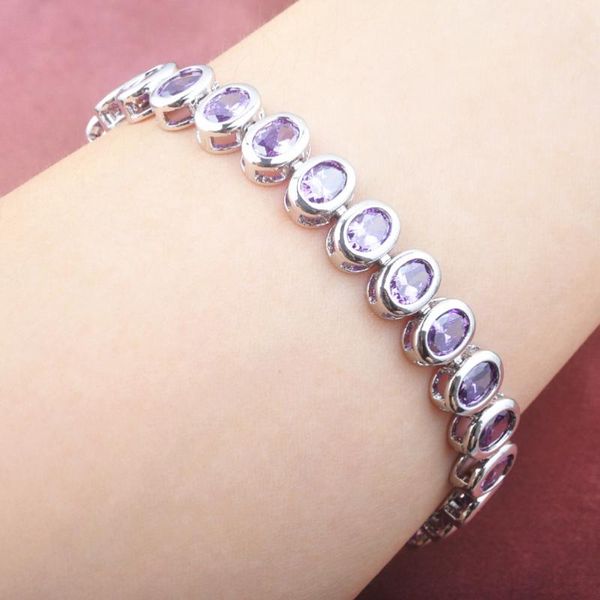 link, chain elegant design purple zirconia silver plated color for women link bracelet 7-8 inch os0164, Black
link, chain elegant design purple zirconia silver plated color for women link bracelet 7-8 inch os0164, Black