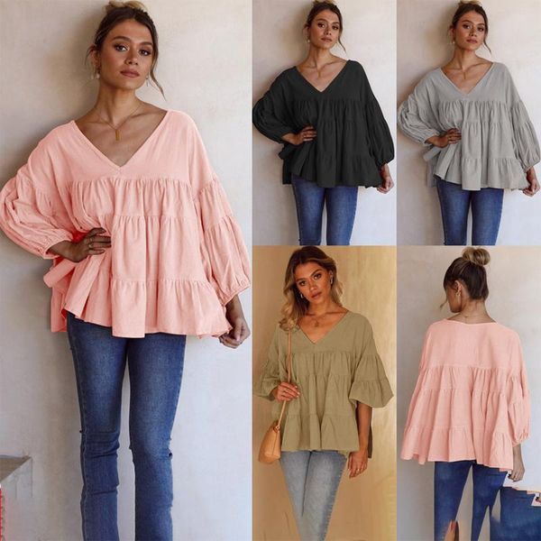 women's blouses & shirts 2021 casual solid ruffle loose blouse lady elegant v-neck long sleeve pullover women fashion simpler streetwe, White
women's blouses & shirts 2021 casual solid ruffle loose blouse lady elegant v-neck long sleeve pullover women fashion simpler streetwe, White