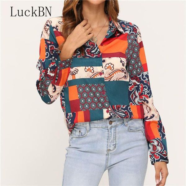 women's blouses & shirts 2021 patchwork blouse shirt women turn down collar print vintage long sleeve casual office ladies fashion, White
women's blouses & shirts 2021 patchwork blouse shirt women turn down collar print vintage long sleeve casual office ladies fashion, White