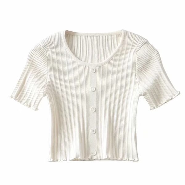 2021 chic korea wood ears buttons o neck short sleeve tee pullover cropwomen knitted tight t shirt crop knitwear, White
2021 chic korea wood ears buttons o neck short sleeve tee pullover cropwomen knitted tight t shirt crop knitwear, White