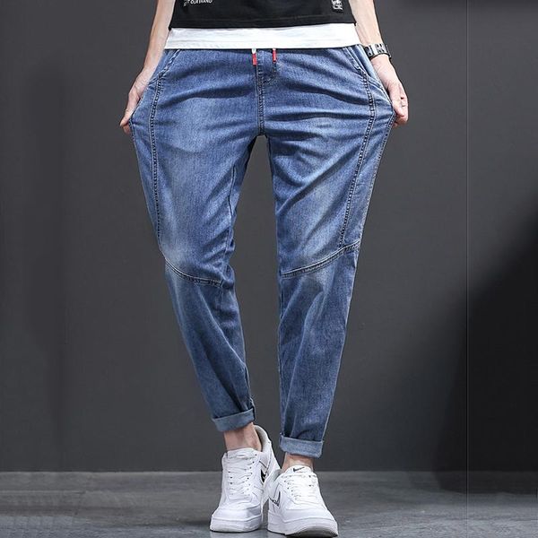 men's jeans denim loose large size elastic waist harem pants guy simple trousers men, Blue
men's jeans denim loose large size elastic waist harem pants guy simple trousers men, Blue