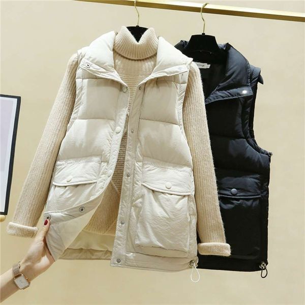 women's down cotton waistcoat women's short autumn winter vest large pocket jacket, White
women's down cotton waistcoat women's short autumn winter vest large pocket jacket, White