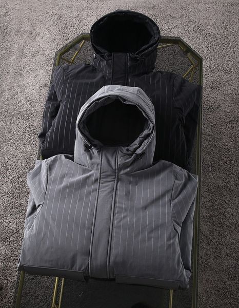 men's winter stripe long designer trend down jacket hooded thick coat couple85, Black
men's winter stripe long designer trend down jacket hooded thick coat couple85, Black