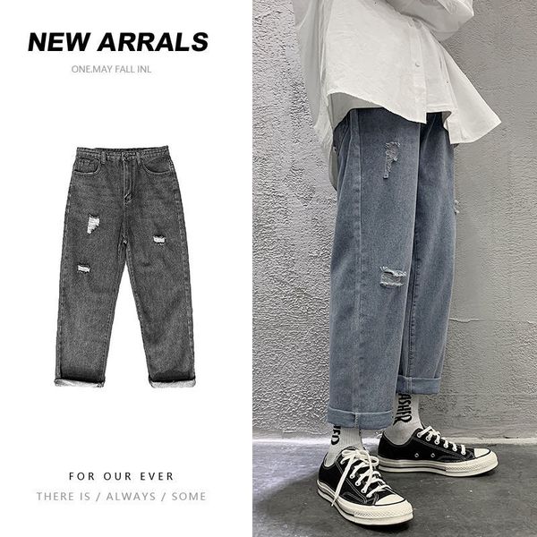 2021 new spring summer ripped men's fashion retro casual straight wide-leg jeans men streetwear korean loose hole denim pants mens 2jwz, Blue
2021 new spring summer ripped men's fashion retro casual straight wide-leg jeans men streetwear korean loose hole denim pants mens 2jwz, Blue