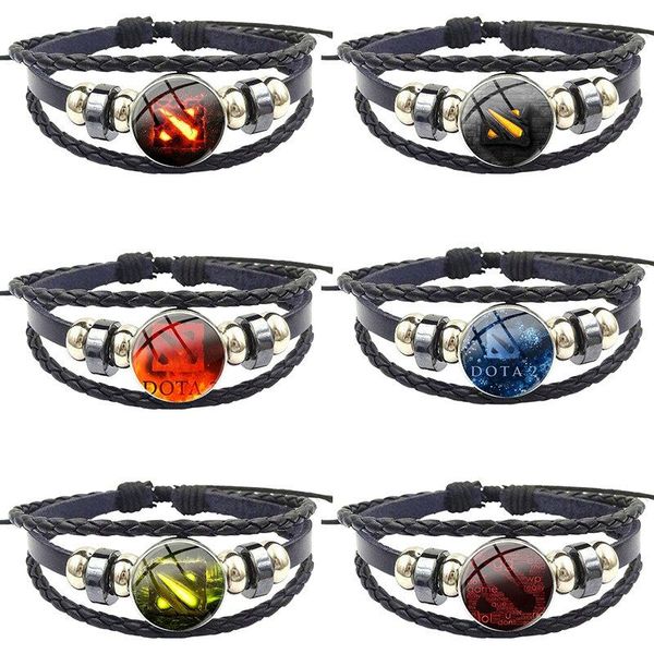 charm bracelets for women party gift fashion glass stone surface black leather bracelet bangle statement jewelr dota 2, Golden;silver