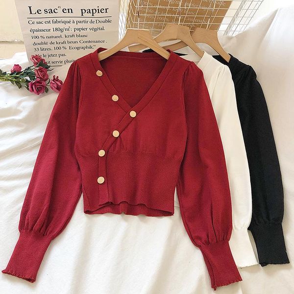 women's sweaters korean autumn winter sweet chic v neck puff sleeve vintage outwear single breasted pullovers 2021 sueter mujer, White;black
women's sweaters korean autumn winter sweet chic v neck puff sleeve vintage outwear single breasted pullovers 2021 sueter mujer, White;black