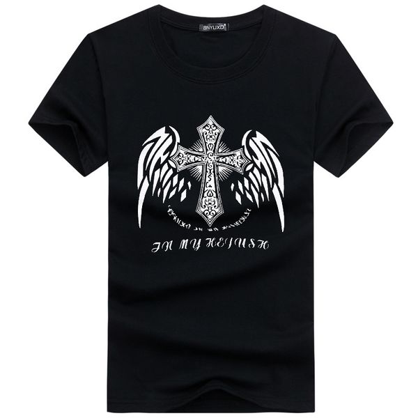 with cross wing pattern clothes short sleeve korean fashion white men's t-shirt, White;black
with cross wing pattern clothes short sleeve korean fashion white men's t-shirt, White;black