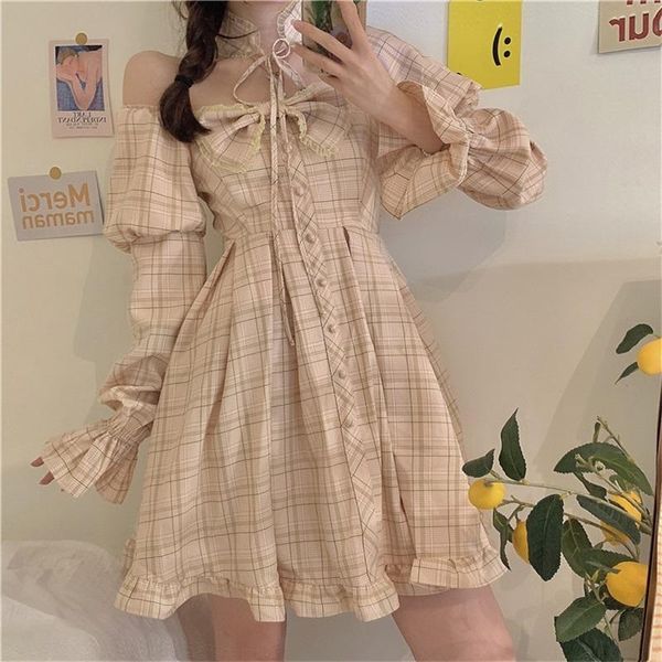 casual dresses sweet kahki lattice women dress spring autumn square collar bow fairy puff sleeve cute kawaii ruffles one piece vestidos, Black;gray
casual dresses sweet kahki lattice women dress spring autumn square collar bow fairy puff sleeve cute kawaii ruffles one piece vestidos, Black;gray