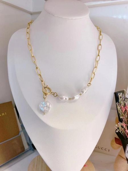 pendant necklaces hiphop jewelry cunban link chains stainless steel gold color irregular imitation pearl necklace women accessories, Silver
pendant necklaces hiphop jewelry cunban link chains stainless steel gold color irregular imitation pearl necklace women accessories, Silver