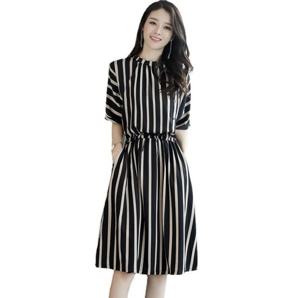 party dresses summer dress women short sleeve o-neck striped drawstring slim midi black white fashion casual plus size woman clothing, White;black
party dresses summer dress women short sleeve o-neck striped drawstring slim midi black white fashion casual plus size woman clothing, White;black