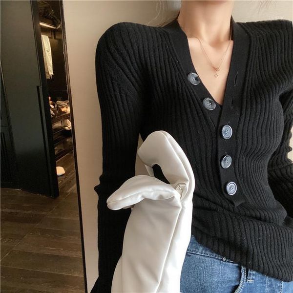 women's sweaters women winter v-neck knit button long-sleeve knitwear jumper slimming short knitted pullover sweater, White;black
women's sweaters women winter v-neck knit button long-sleeve knitwear jumper slimming short knitted pullover sweater, White;black