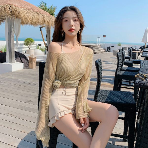 new small 2021 split super fairy swimsuit women's chest three piece suit, White;black
new small 2021 split super fairy swimsuit women's chest three piece suit, White;black