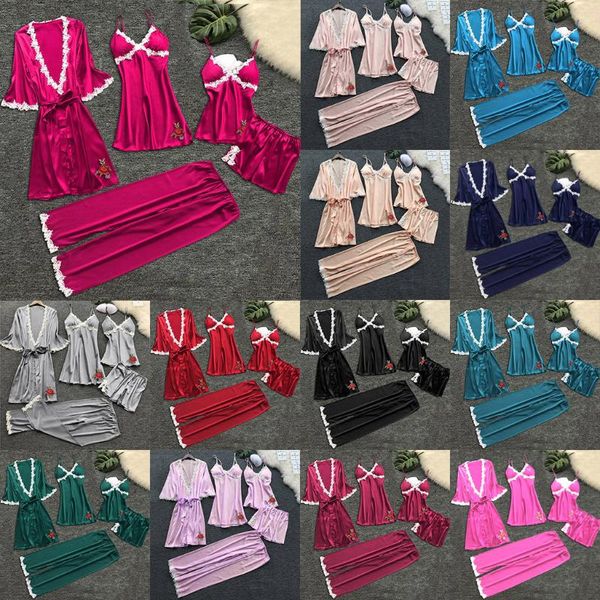 women's sleepwear 5pcs silk robe sleep suit womens lace satin pajamas gown set v-neck cami home wear nightwear summer nightdress, Black;red
women's sleepwear 5pcs silk robe sleep suit womens lace satin pajamas gown set v-neck cami home wear nightwear summer nightdress, Black;red