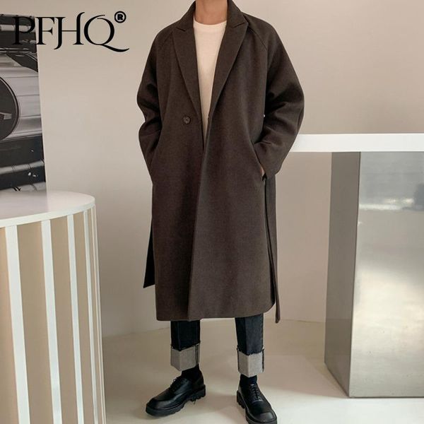 men's wool & blends pfhq autumn winter men woolen coat 2021 british over knee tweed korean trend thickened mid length with belt 21d1147, Black
men's wool & blends pfhq autumn winter men woolen coat 2021 british over knee tweed korean trend thickened mid length with belt 21d1147, Black