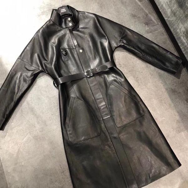 women's leather & faux long real coat genuine sheepskin windbreak, Black 
women's leather & faux long real coat genuine sheepskin windbreak, Black
