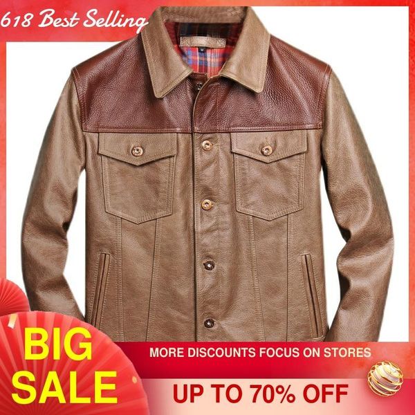 men's leather & faux 2021 brown casual style genuine jacket men plus size 4xl double pockets real natural cowhide autumn short spliced, Black
men's leather & faux 2021 brown casual style genuine jacket men plus size 4xl double pockets real natural cowhide autumn short spliced, Black