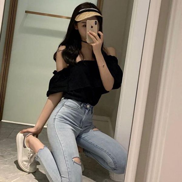 women's knits & tees spring and summer fashion clothing off-shoulder all-matching short simple solid color pullover shirt, White
women's knits & tees spring and summer fashion clothing off-shoulder all-matching short simple solid color pullover shirt, White