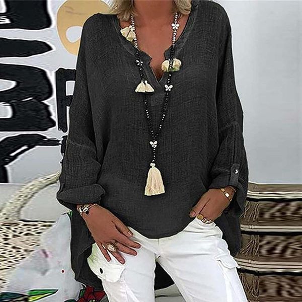 women's blouses & shirts women solid color blouse spring loose vintage irregular long sleeve comfortable elegant breathable v-neck shir, White
women's blouses & shirts women solid color blouse spring loose vintage irregular long sleeve comfortable elegant breathable v-neck shir, White