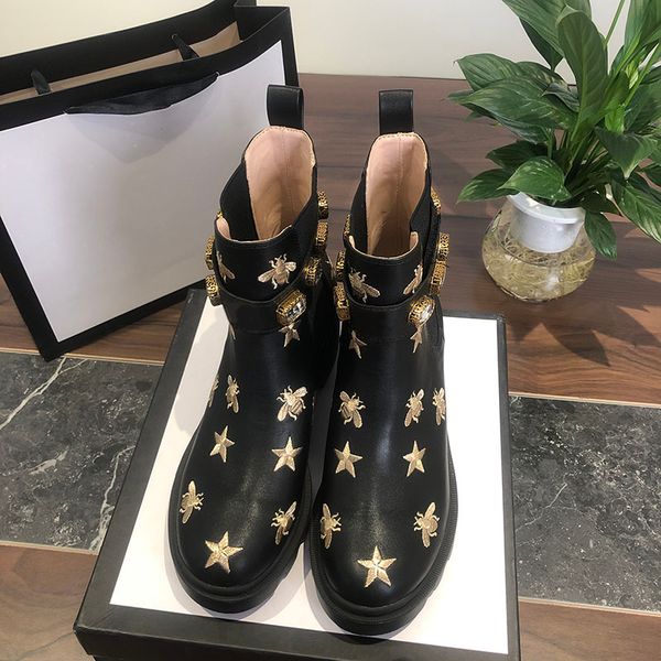 martin short boots cowhide belt buckle metal women shoes classic bee thick heels leather designer high heeled fashion diamond lady boot, Black
martin short boots cowhide belt buckle metal women shoes classic bee thick heels leather designer high heeled fashion diamond lady boot, Black
