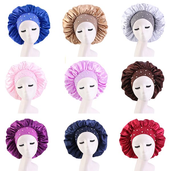 extra large satin silky bonnet sleep cap with pearls elastic band for women fashion candy color head wrap brimmed night caps, Blue;gray
extra large satin silky bonnet sleep cap with pearls elastic band for women fashion candy color head wrap brimmed night caps, Blue;gray