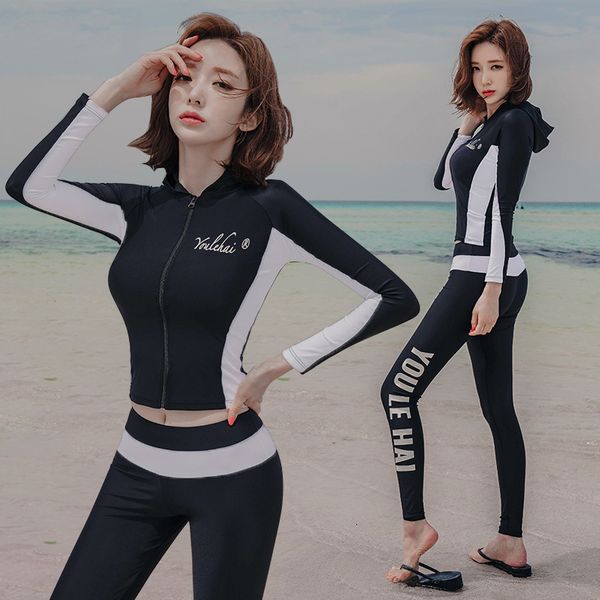 korean split long sleeve pants hoodie new waterproof diving four piece suit fashionable spring swimsuit, White;black
korean split long sleeve pants hoodie new waterproof diving four piece suit fashionable spring swimsuit, White;black