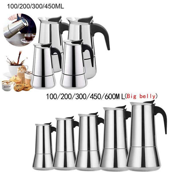 coffee pots stainless steel kettle brewer pot portable espresso maker moka pro barista 100 ml/200ml/300ml/450ml
coffee pots stainless steel kettle brewer pot portable espresso maker moka pro barista 100 ml/200ml/300ml/450ml